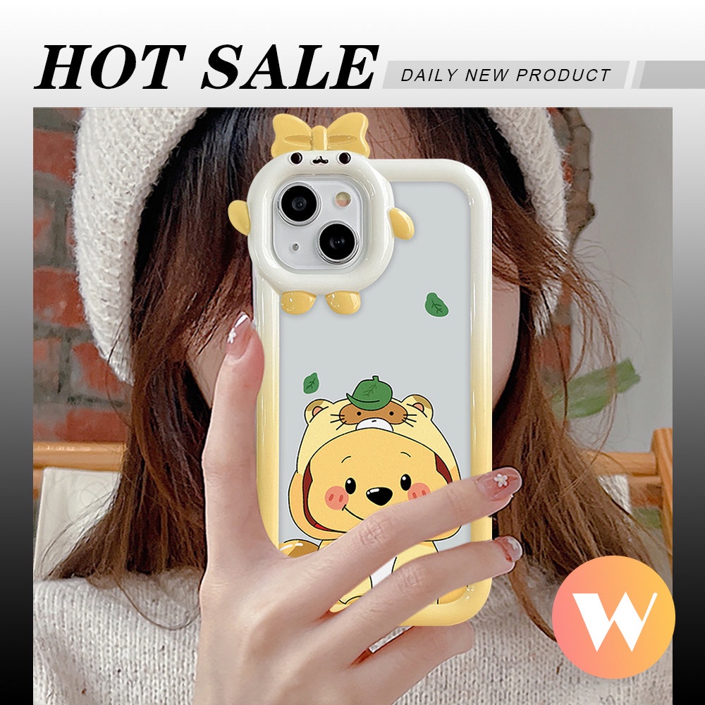 IPHONE 3d Bow-knot Little Monster Lens Soft Tpu Case Kompatibel Untuk Iphone11 13 12 14 Pro Max XR 78 6s 14 6 Plus X XS Max SE 2020 Cute Strawberry Bear Manyo Winnie The Pooh Cover