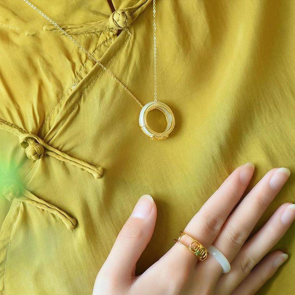 Mxbeauty Wanita Cincin Pesona Halus Niche Desain Gadis Hadiah Imitasi Hetian Giok Tembaga Retro Vintage Ring