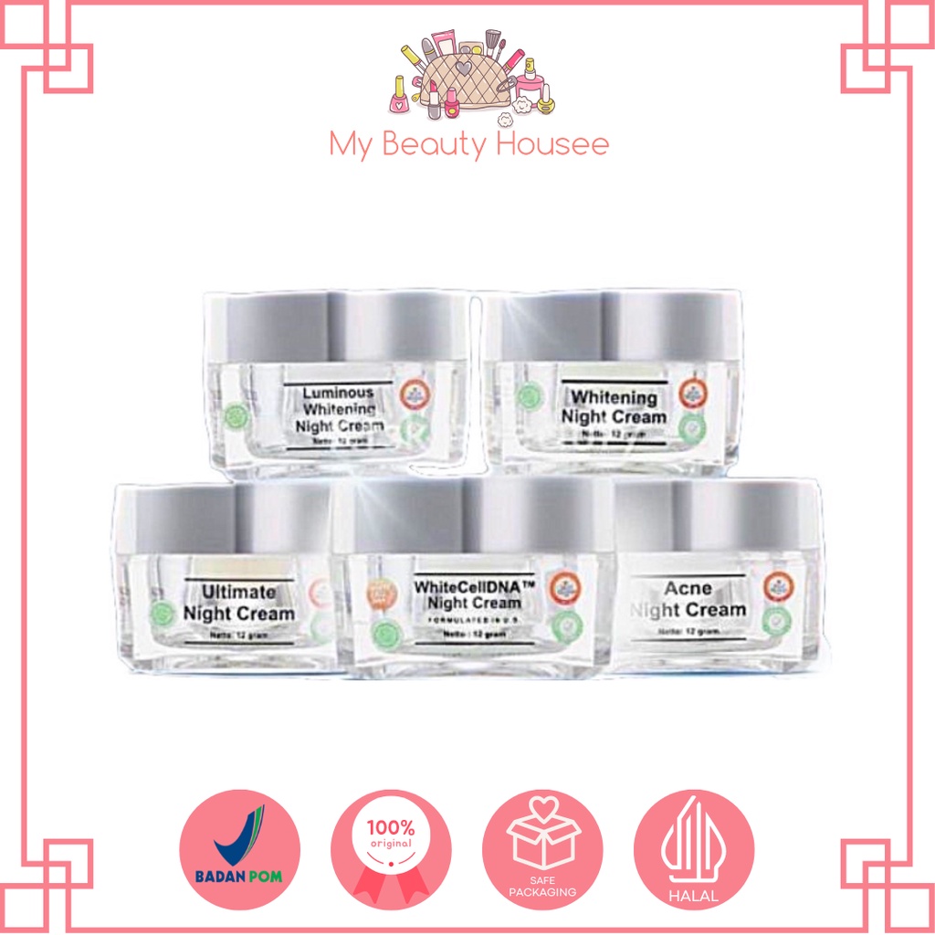 MS GLOW NIGHT CREAM - KRIM MALAM ACNE / WHITENING / LUMINOUS / ULTIMATE / WHITECELL DNA ORIGINAL