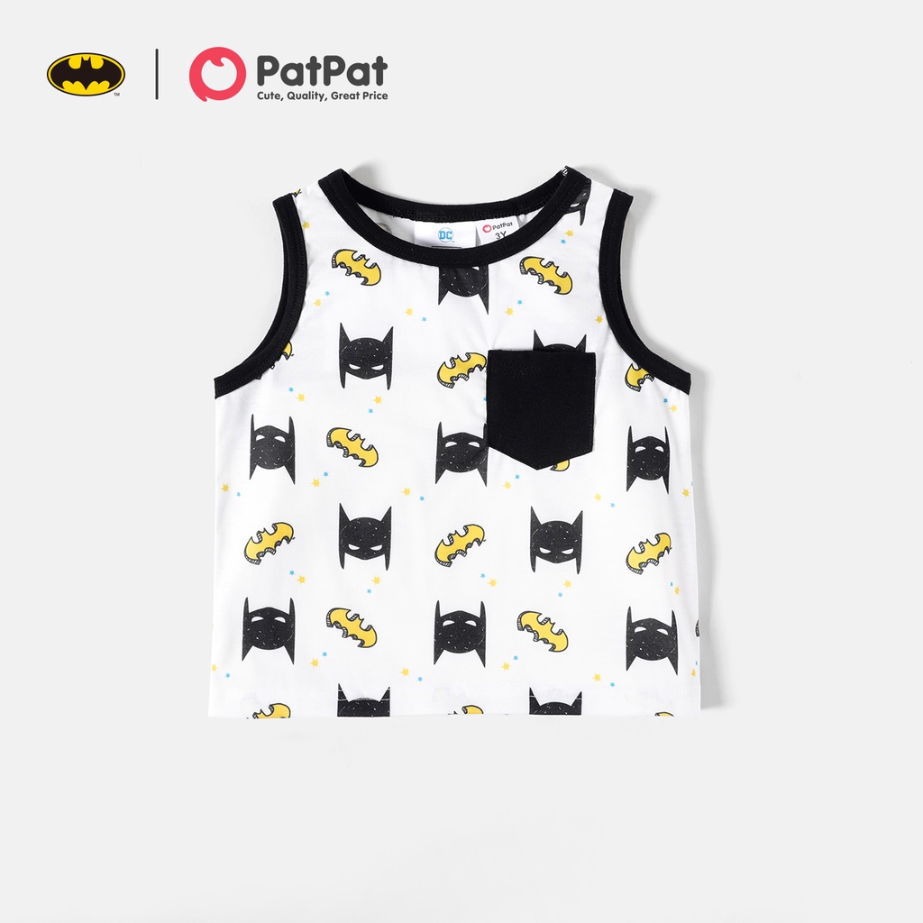 PatPat Batman Toddler Boy Classic Batman Mask Allover Tank Top Batman Balita Laki-Laki Klasik Topeng