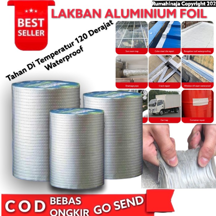 Lakban Aluminum Foil Waterproof Anti Bocor Tape Isolasi Perekat Kuat - 5 cm x 5 Meter