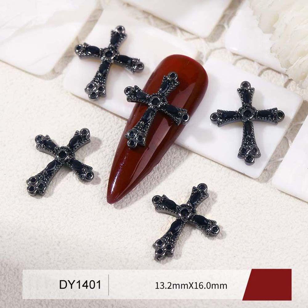 [Elegan] Cross Dekorasi Kuku Wanita Retro Perak Jepang Nail Drills Croix Cross Zirkon Hiasan Kuku 3D Nail Jewelry