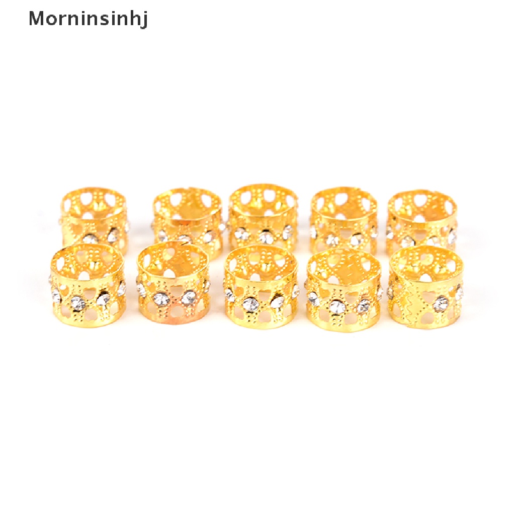 Mornin 10Pcs Mengepang Cincin Rambut Gimbal Marley Kepang Manik-Manik Klip Manset Berlian Imitasi id