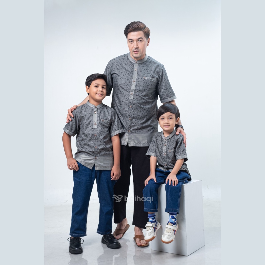 Baihaqi Kids Kemeja Koko Couple Athif Grey Lengan Pendek BAKP51A