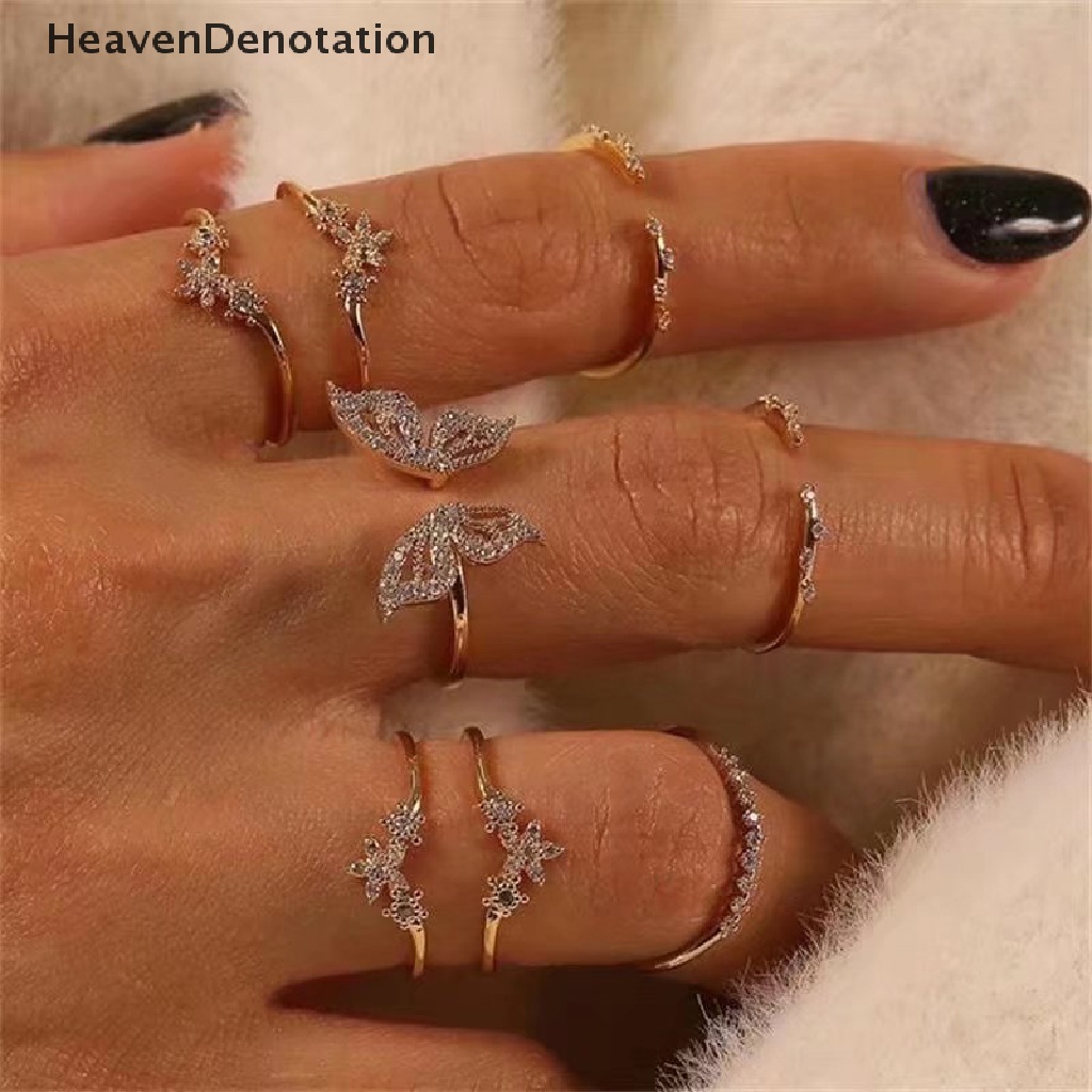 [HeavenDenotation] 8pcs/set Bohemian Kupu-Kupu Cincin Set Untuk Wanita Fashion Temperamen Berlian Bertatahkan Bunga Buku Jari Cincin Perempuan Pesona Perhiasan Hadiah HDV