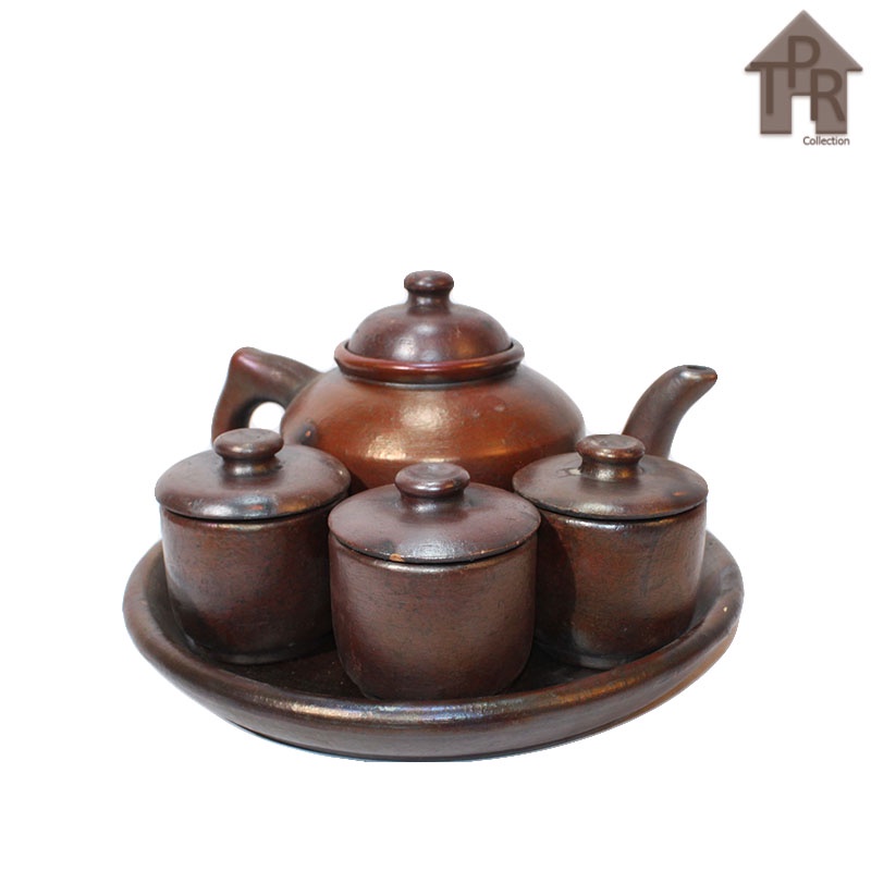 Gerabah - Set Poci Tanah Liat Premium Polos / Tea Set 1L.