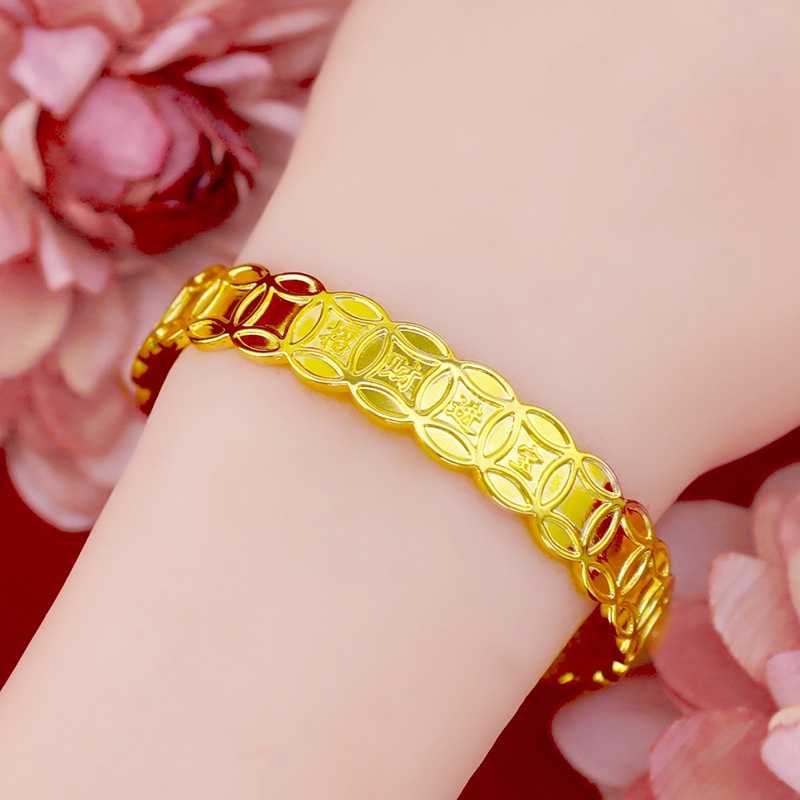 Goldkingdom Perhiasan Fashion Emas Asli Kadar 375Bangkok Aksesoris Ready Stock Lapis Emas Momofuku Gelang Perempuan Metode Kuno Untuk Menarik Uang Dan Harta Karun Gelang Yang Dapat Disesuaikan