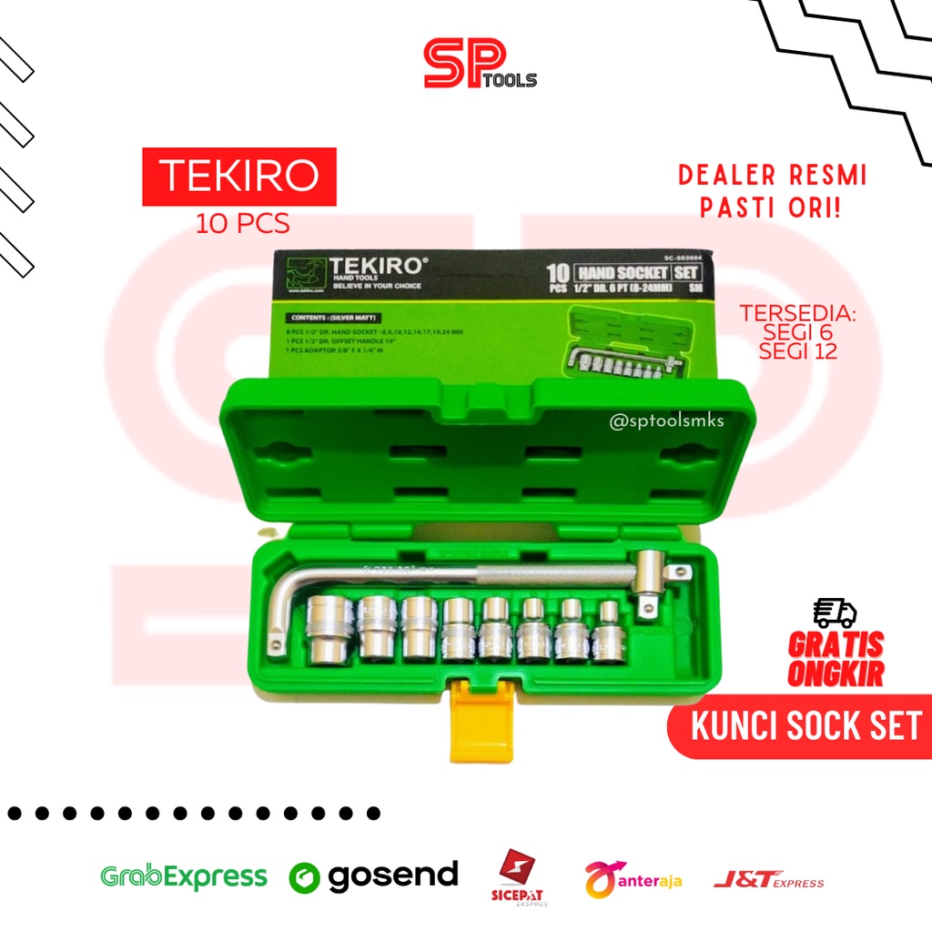 KUNCI SOCK SHOCK SOK SET 10PCS 8-24MM 1/2" SEGI 6PT / 12PT PVC TEKIRO