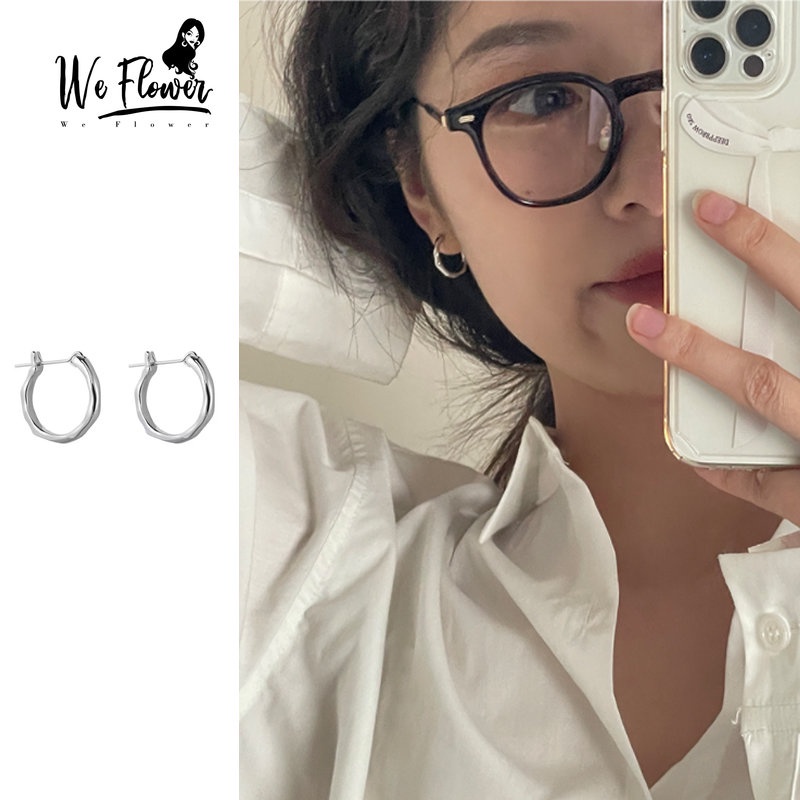 Kami Bunga Minimalis s925 Perak Polos Logam Hoop Anting Untuk Wanita Pria Chic Lingkaran Bulat Anting-Anting Sederhana Fashion Telinga Perhiasan Aksesoris