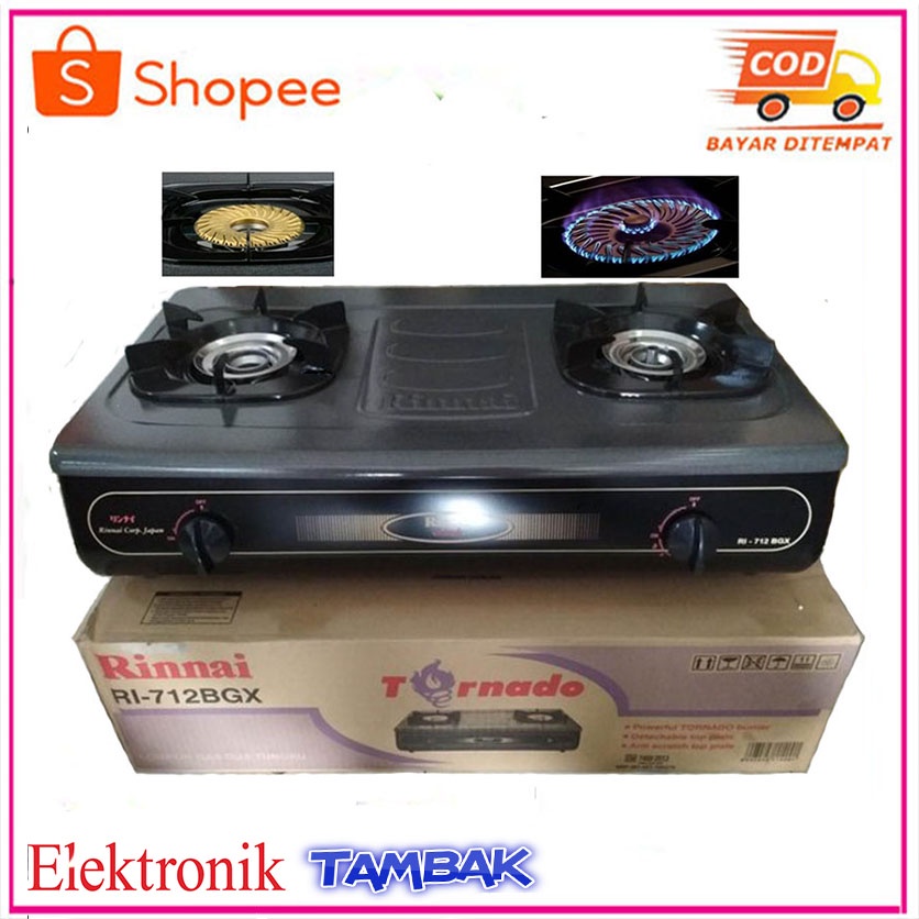 PROMO KOMPOR GAS RINNAI Kompor Gas 2 Tungku (Anti Gores) RI-712 BGX Api tornado