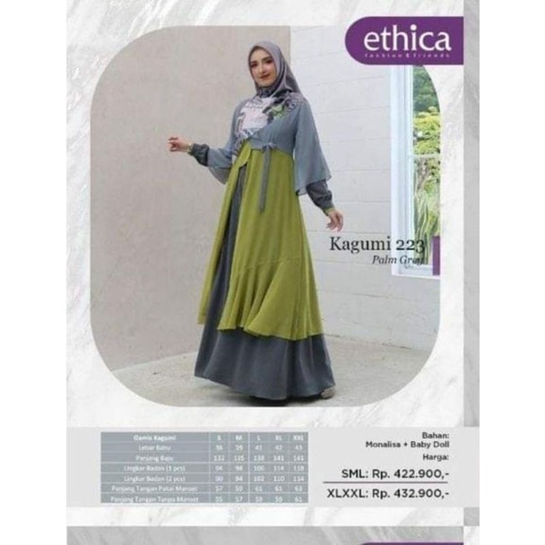 Gamis Kagumi 223 warna Palm Grey by Ethica / GAMIS DEWASA / GAMIS Ethica Original