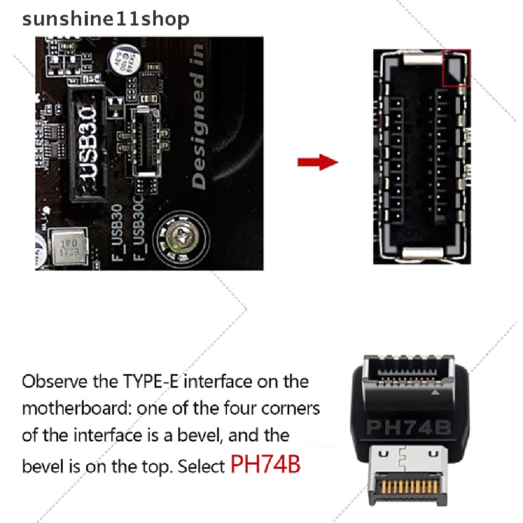 Sho USB 3.1 Type-E 90derajat Converter USB Header Adapter Untuk Konektor Motherboard N