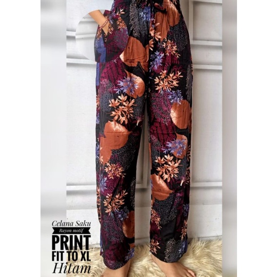 Celana Saku Rayon Motif Print
