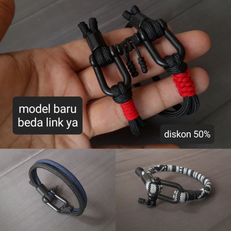 Gelang Pria Keren Cowok Laki Tali Paracord 4mm Survival Bracelet Nautical Shackle Premium