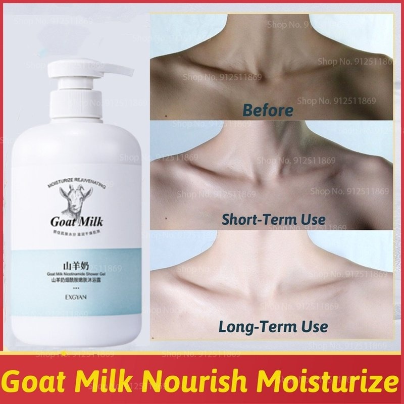 【COD】Whitening Body  Pemutih Goat milk shower gel Whitening Sabun Mandi Cair 800ml Pemutih badan Niacinamide Body Wash Brightening Mencerahkan Kulit