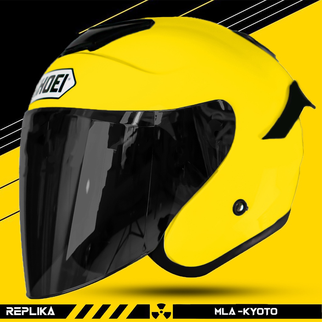 Helm Half Face MLA KYOTO YELLOW EXOTIC / Kaca Visor Venom Flat Blue-Gold-Silver-Hitam / Helm Pria Dan Wanita Dewasa PREMIUM COD