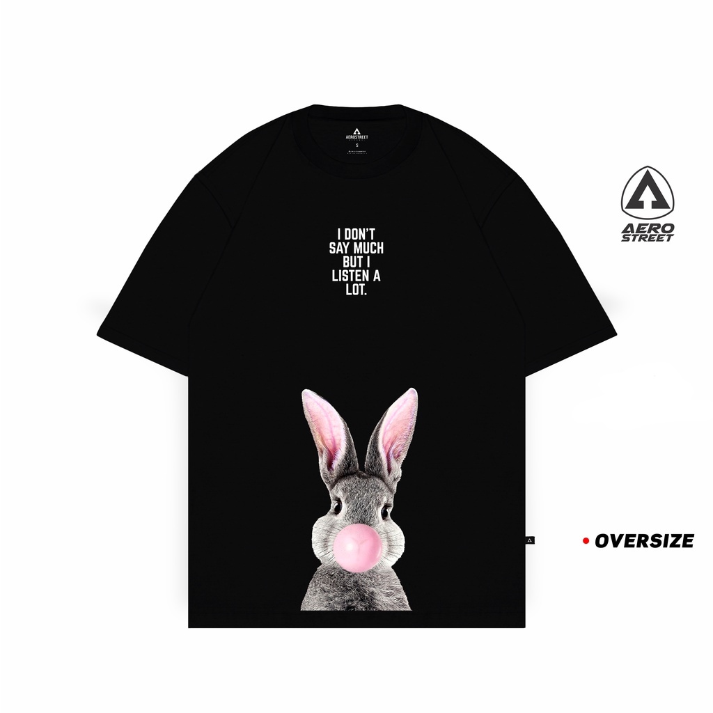 Kaos Oversize Aerostreet Oversize Cute Rabbit Hitam Kaos T-Shirt Pria Wanita