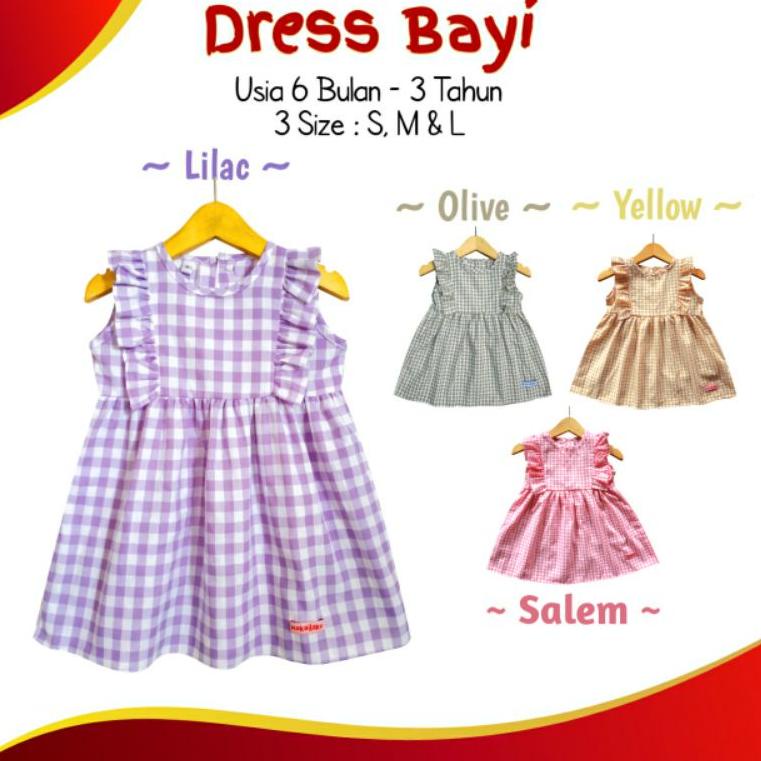 STOK TERBATAS Baju bayi cewek lilac dress baby perempuan premium kotak-kotak usia 6bulan -3tahun