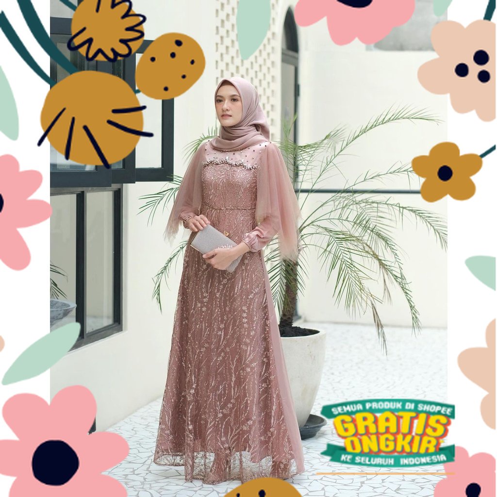 [READY 7 WARNA READY JUMBO] MAXI DRESS RADIKA ORI - DRESS BRUKAT TULLE KEKINIAN - OUTFIT KONDANGAN -