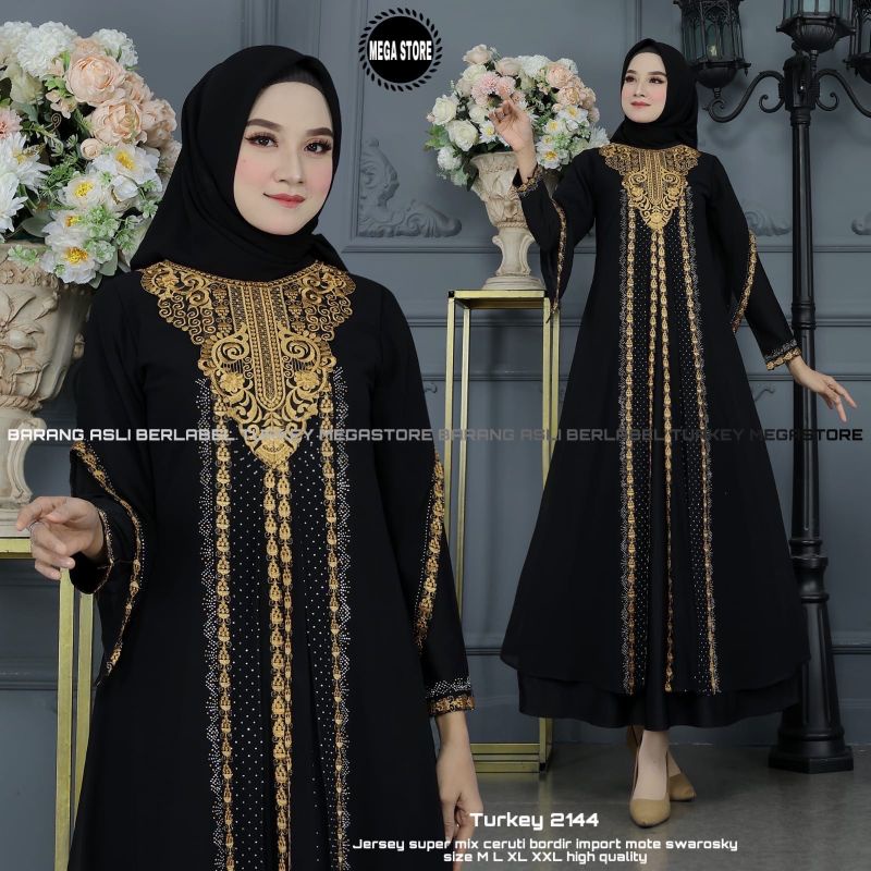 Baju Gamis Wanita Abaya Turkey Turki Hitam 2144 Dress Dres Jubah Hitam Ori Megastore