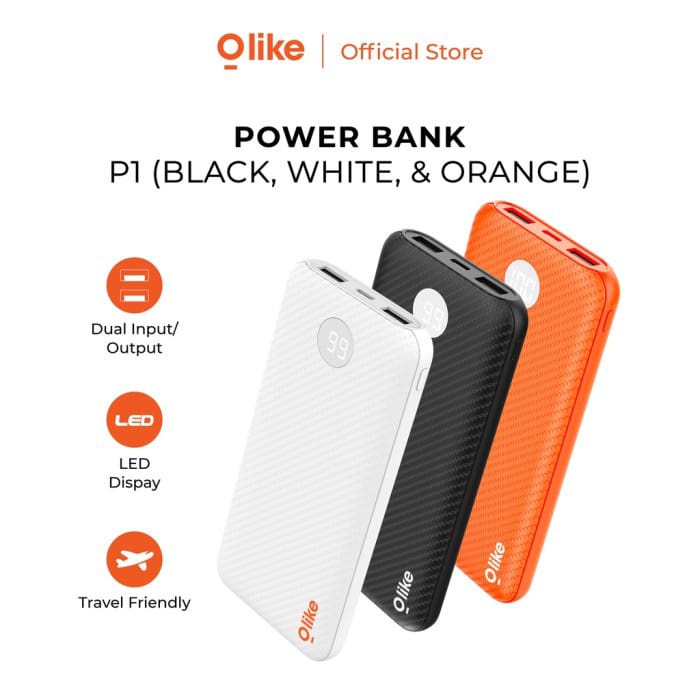 Olike Powerbank Dual USB Port Type C Micro USB 10.000 mAh LED Battery Display Fast Charging P1