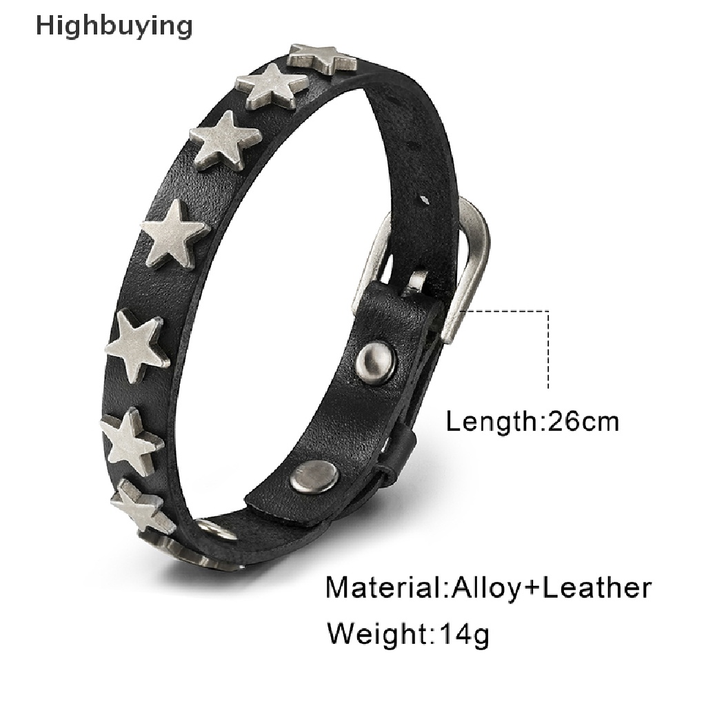 Hbid Punk Vintage Sabuk Gesper Gelang Lilit Paku Bintang Rivet Gelang Kulit Cuff Bracelet Glory