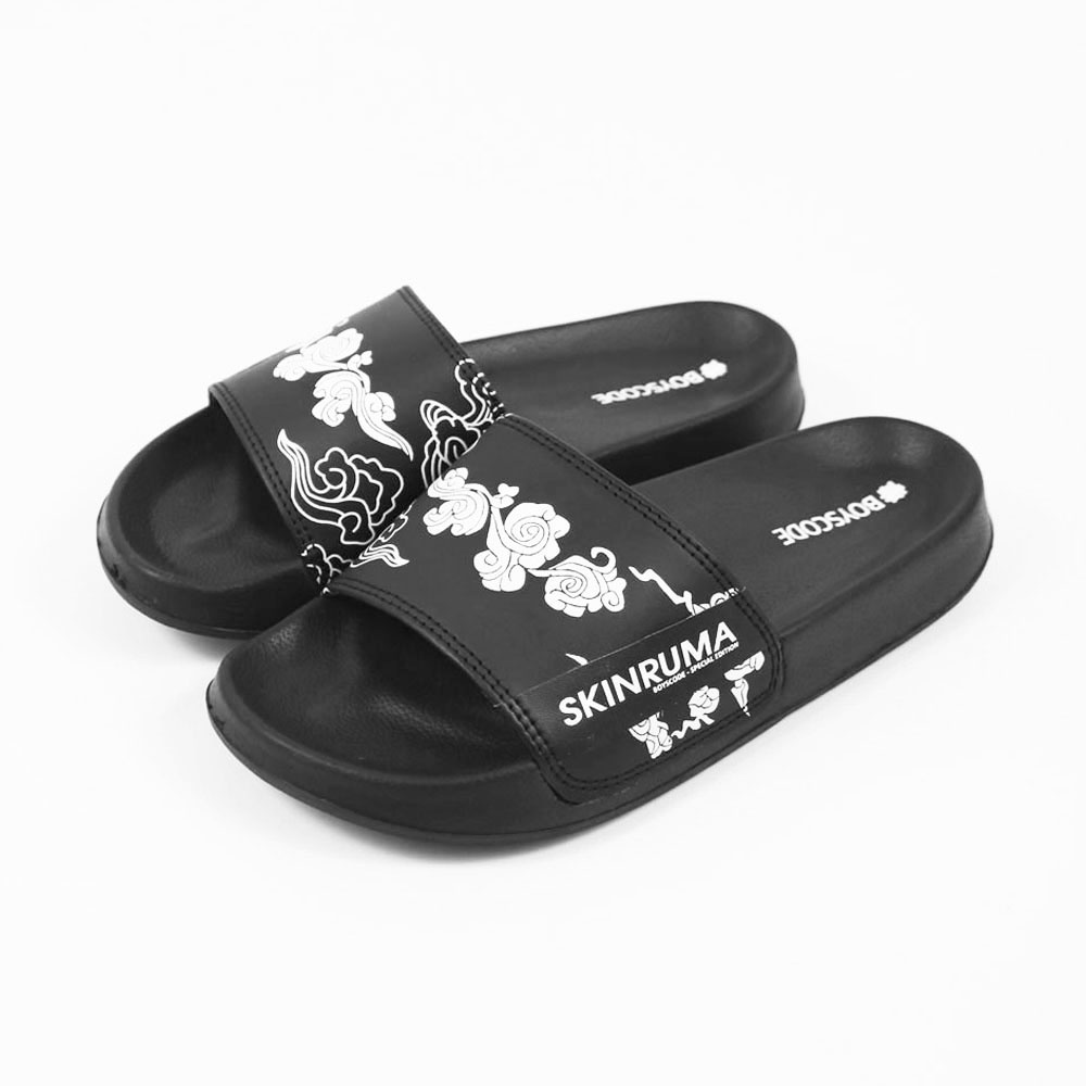 Sendal Slop Pria Wanita BOYSCODE X SKINRUMA Japan Clouds Hitam / Slide Pria / Slip On Pria / Sendal Cowok / Sendal Cewek