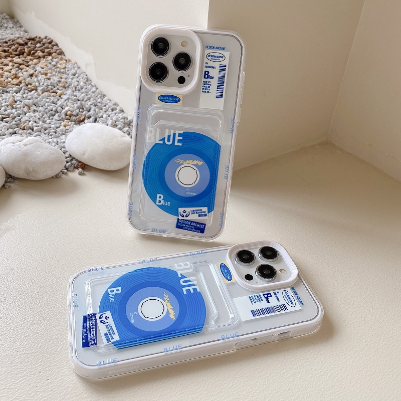 IPHONE Casing Transparan Desain Lengan Kartu 3in1 Untuk Iphone14 13 12 11 Pro Max X XR XS Max7 8 Plus Cakram Biru Lazim