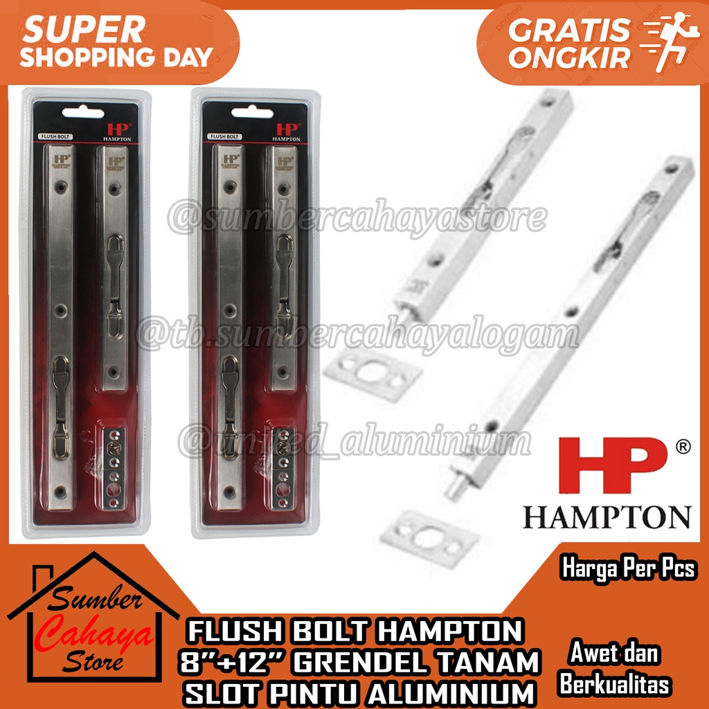 GRENDEL SLOT TANAM FLUSH BOLT HAMPTON FB 540 8"+12" GERENDEL SELOT PINTU RUMAH ALUMINIUM ALUMUNIUM A