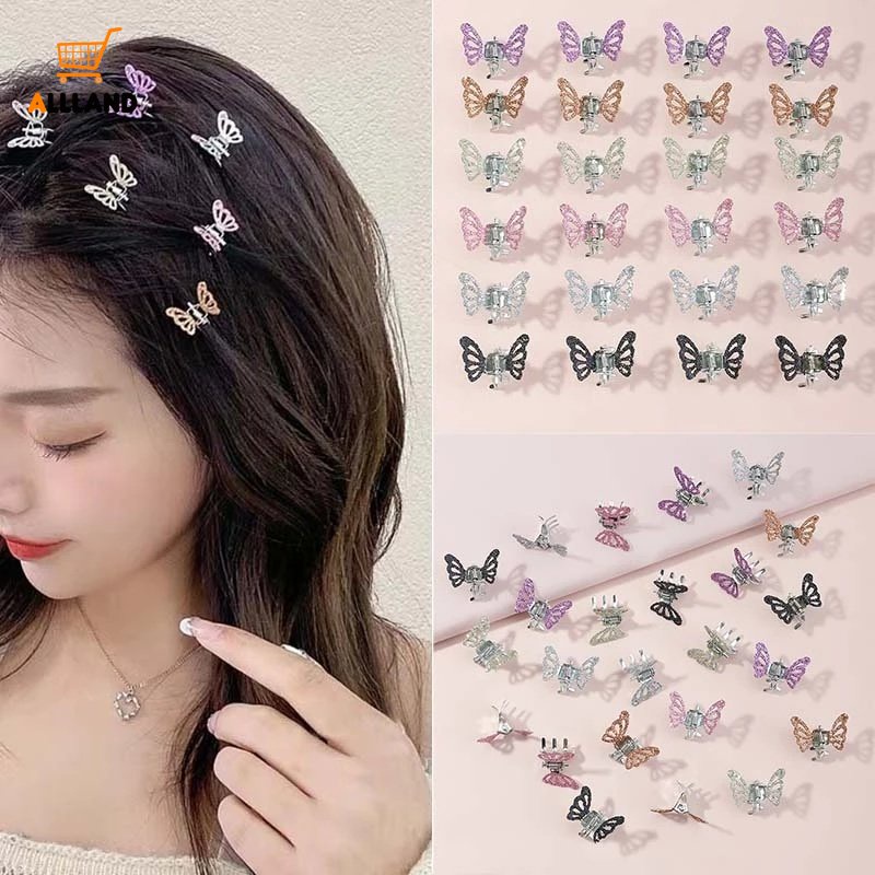 12pcs/set Jepit Rambut Kupu-Kupu Mini Berlubang Korea Lucu/Warna Campur Emas Bubuk Logam Butterfly Hair Claws