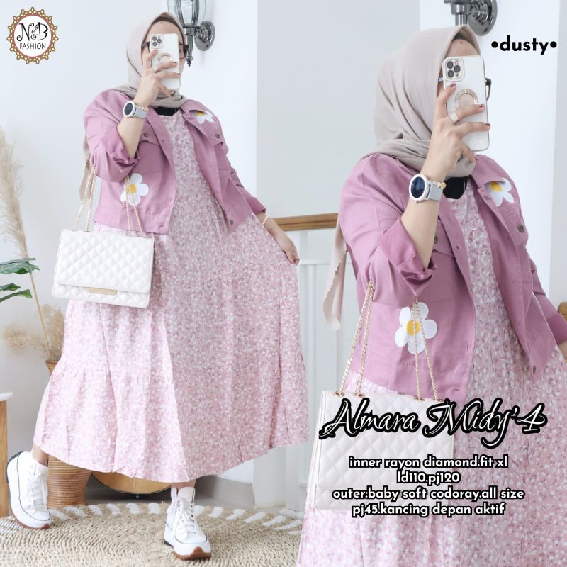 Almara midy // midi dress blazer // midi dress flower // midi dress setelan outer