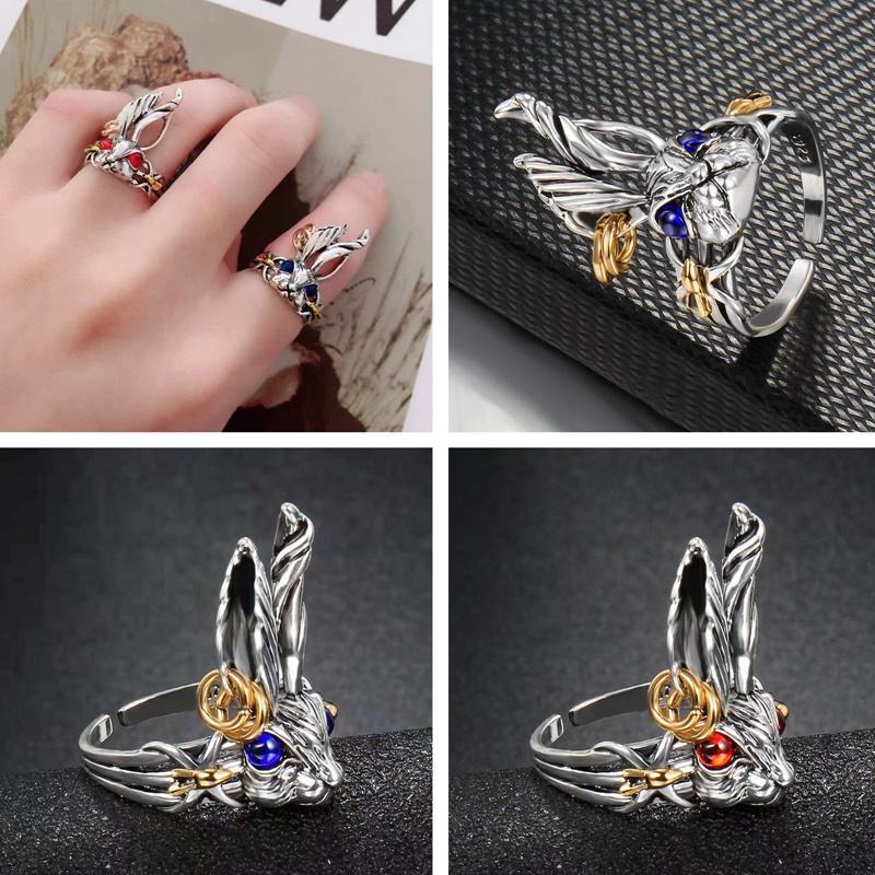 3d Vintage Mata Biru Kelinci Pembukaan Cincin Untuk Wanita Lucu Telinga Besar Kelinci Retro Warna Perak Pria Cincin Fashion Perhiasan Hadiah Ulang Tahun