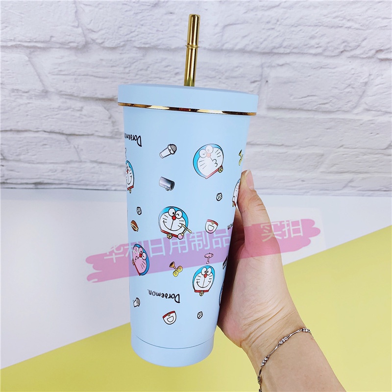 [10Gaya] Cangkir Air Sanrio Doraemon Kartun Baru Dengan Sedotan Ins Kartun Stainless Steel 750ml Cangkir Jerami Musim Semi Dan Musim Panas Isolasi Cangkir