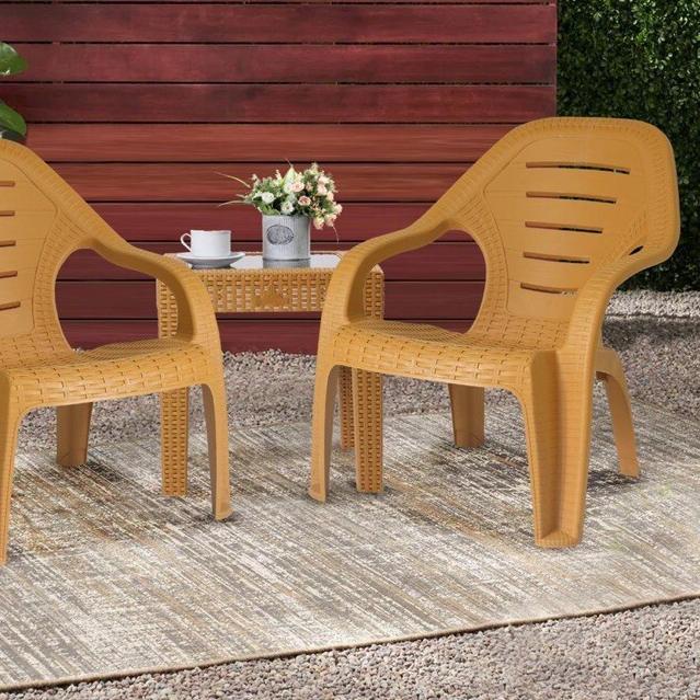 ➽ Kursi Santai Plastik Olymplast 509 Rotan + Meja / Kursi Teras / Kursi Taman bangku santai Taman ✿