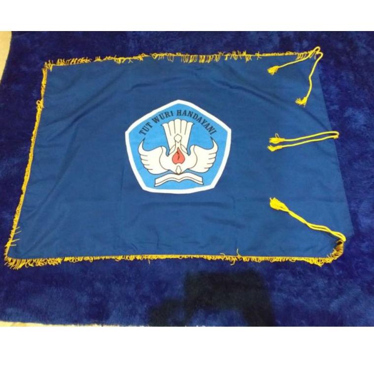 

T28 Bendera Tut Wuri Handayani Biru sablon bolak balik rumbai kuning ready stok SERBA MURAH ポ