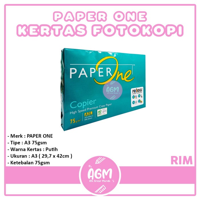 

Terlaris Paper One Kertas Fotokopi A3 75Gsm Per Rim