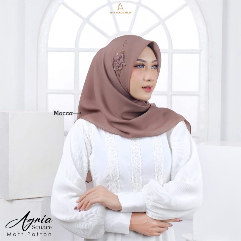 agnia hijab segiempat payet potton polos alya muslim wear jilbab new branded cantik square kekinian 