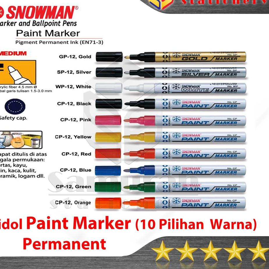 

Code1h1Gv Spidol Paint Marker Snowman Permanent Besar 10 Warna - Emas Perak Putih Hitam Pink Kuning Merah Biru hijau Orange