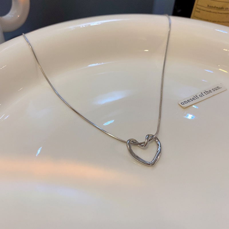 Papaozhu Chic Perak Memutar Berongga Jantung Liontin Kalung Untuk Wanita Gadis Sederhana Fashion Geometris Pesona Tulang Selangka Rantai Kalung Perhiasan Hadiah