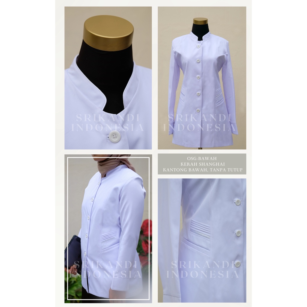 PREMIUM QUALITY Baju Dinas Seragam Putih  PNS / Pemda PDH Putih Wanita Wool Cashmere