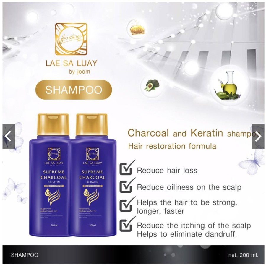 LaeSaLuay Supreme Charcoal Smooth Shampoo / Keratin Shampoo / Shampo