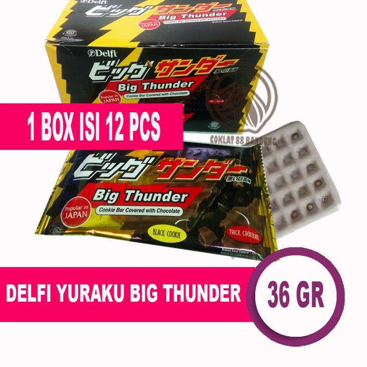 

✵ Delfi Big Thunder 36gr Isi 12pcs X 36 gram Box Cokelat, Coklat Delfi Yuraku Tunder 12 X 36 gr Cookie Bar With Covered Chocolate ☻