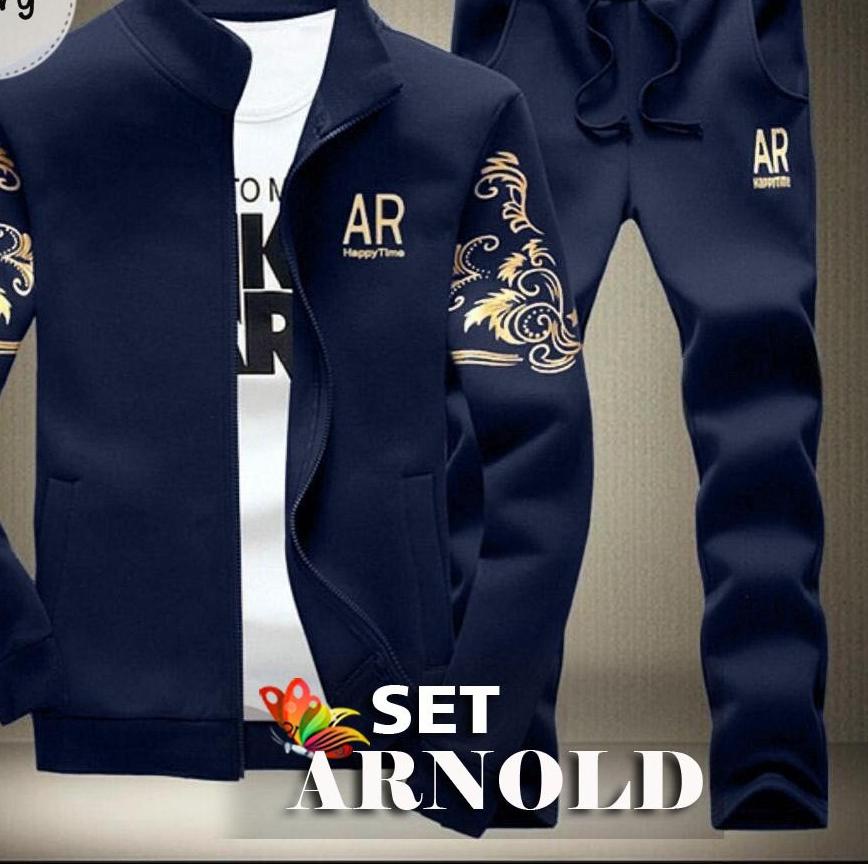 ♫ SET ARNOLD TRAINING | SETELAN PAKAIAN OLAHRAGA PRIA BABYTERRY TEBAL, SABLON FOIL EMAS, ADA SELETIN