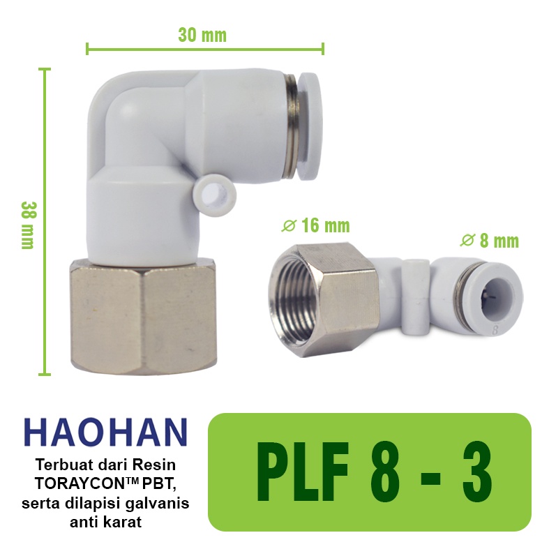 PL Elbow Fitting Dorong Pneumatic 90 Derajat FITTING ELBOW PNEUMATIC SELANG PLF FEMALE