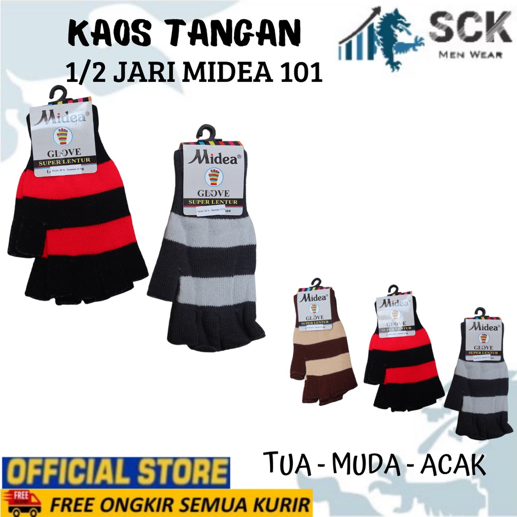 Sarung Tangan MIDEA 1/2 Jari 101 Strip WARNA / Kaos Tangan Wanita Dewasa Cerah Gelap Polos / Perlengkapan Otomotif – SCK