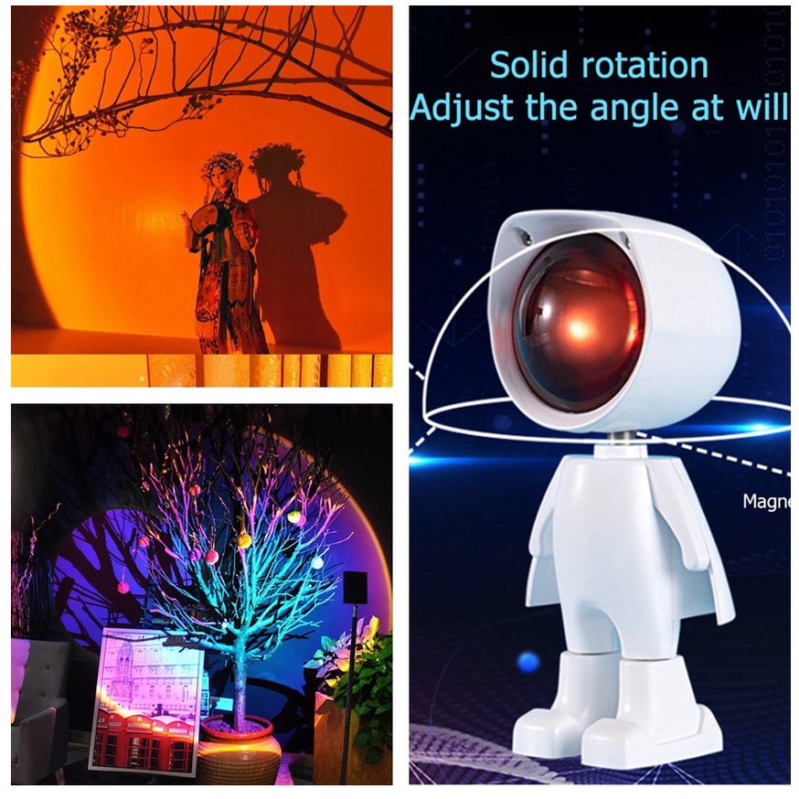 Lampu Proyektor Led Usb Bentuk Robot Sunset / Pelangi / Matahari Terbenam Untuk Dekorasi Rumah / Kantor Lampu Sunset Lamp Lampu panggung Romantik Projection Sunset Light Rainbow Atmosphere Sunset Light Photograph Atmosphere Light