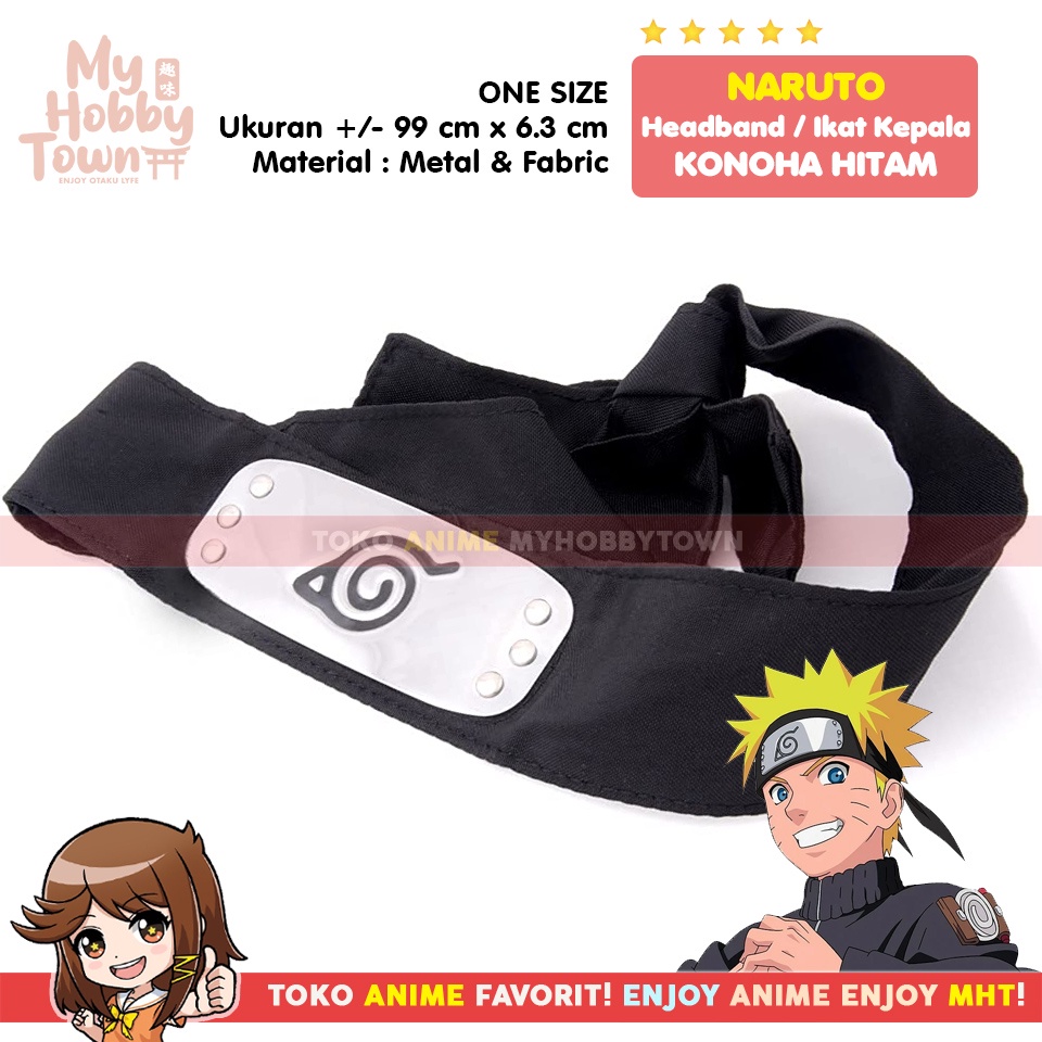 Ikat Kepala Headband Naruto Konoha Hitam Plat Besi