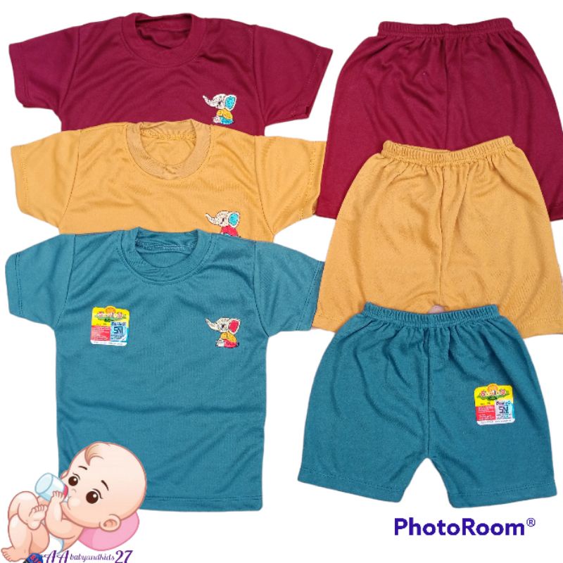 SAMLEO Setelan Baju Bayi Lengan Pendek Polos Celana Pendek Ukuran M L XL SNI Murah Nyaman Berkualitas