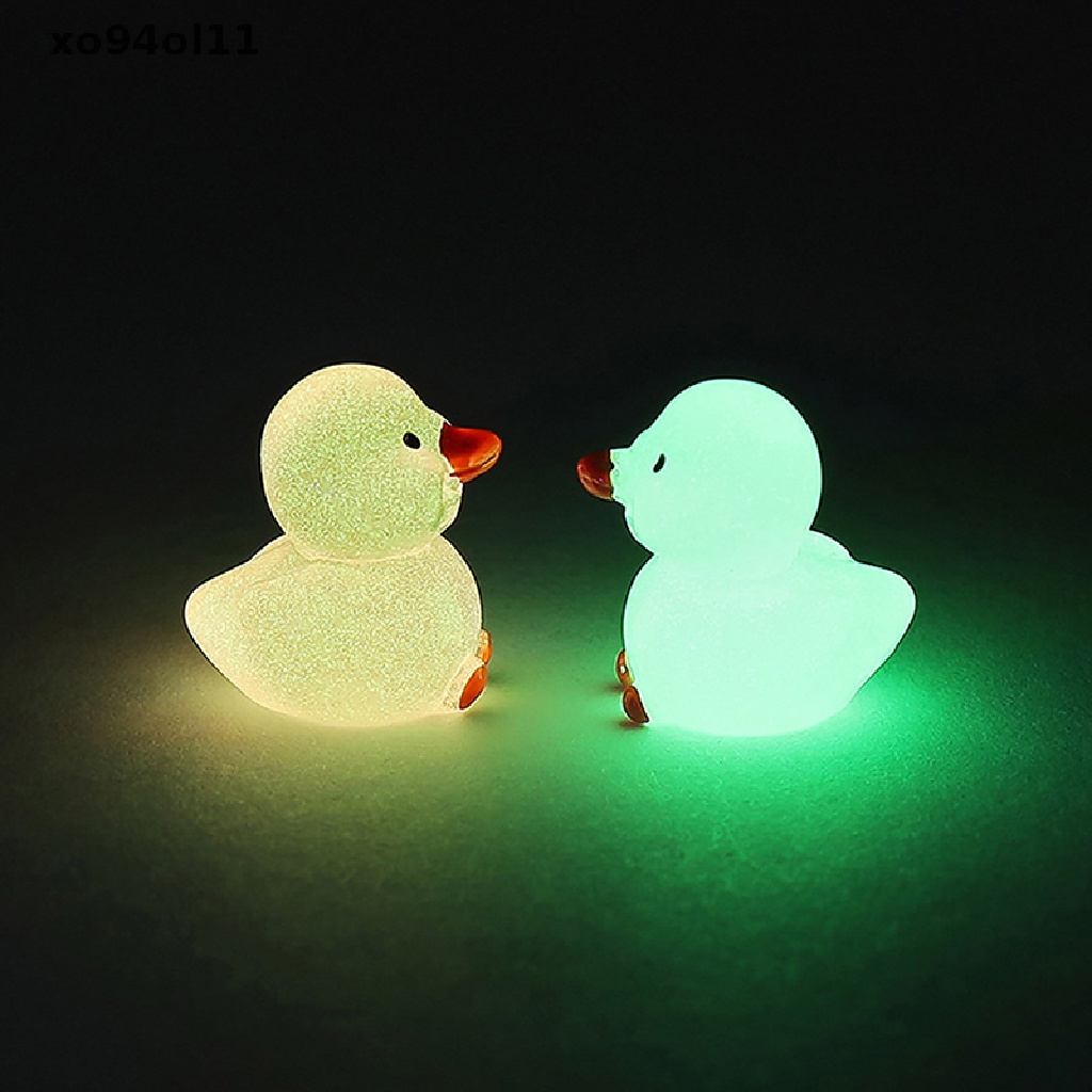 Xo 10Pcs Mini Luminous Resin Ducks Glow in The Dark Miniatur Ornamen Bebek Kecil Untuk Taman DIY Rumah Boneka Bebek Aksesoris OL