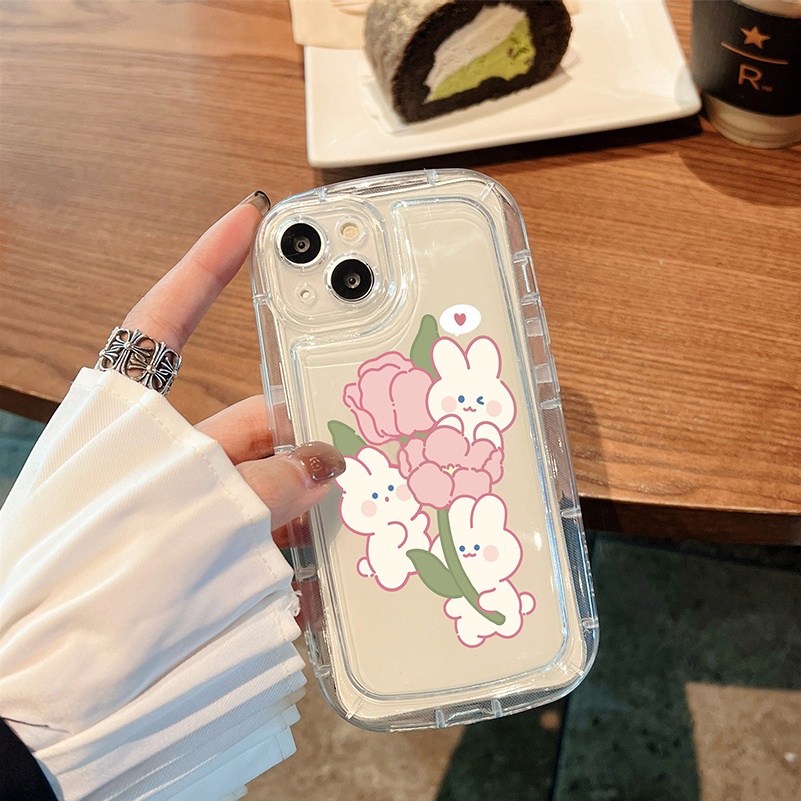 IPHONE Casing Kompatibel Untuk Iphone14 13 12 11 Pro Max X Xr Xs Max SE 8 7 6 6s Plus Kartun Kelinci Transparan Kristal Silicone Airbag Shockproof Phone Case Penebalan Cover Pelindung